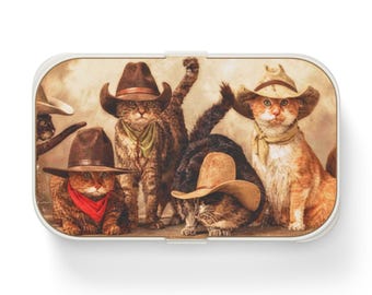 Portapranzo Bento con gatti cowboy, set portapranzo con gatti in stile western, contenitore per pasti in stile giapponese
