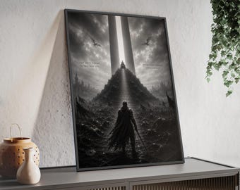 Art mural Dark Fantasy Knight | affiche médiévale de guerrier | Impression château gothique