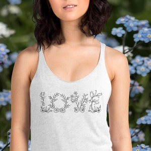Women&#39;s Racerback Tank Top, Floral Cottagecore Top, Botanical Tank Top, Flower Top, Nature Tank Top, Wildflower Top, Shirts for Women