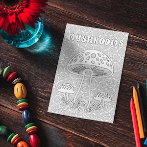 Intricate Mushroom Coloring Page for Adults, Printable Digital Download, Unique Mushroom Pattern, Stress Relief Coloring Page, Trippy Design