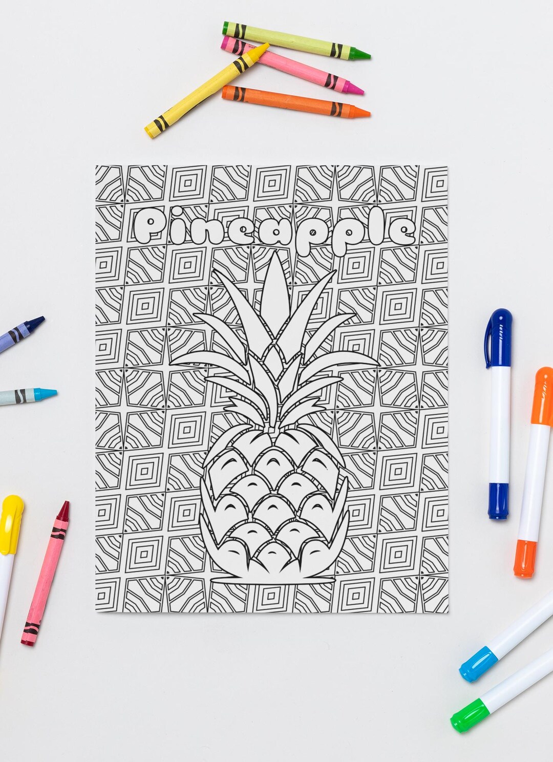 Pineapple Coloring Page for Adults, Detailed Pineapple Pattern Coloring ...