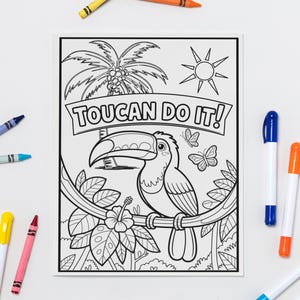 Toucan Coloring Page for Kids and Adults, Cute Jungle Bird Printable, Tropical Animal DIY Activity, Fun Digital Download Sheet