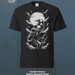 Comfort Colors Gothic Raven T-Shirt, Dark Academia Crow Moon Graphic Tee, Vintage Goth Aesthetic, Alternative Punk Halloween Gift for Her