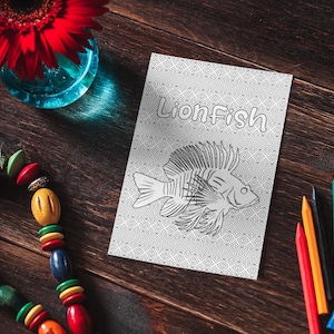 Intricate Lionfish Coloring Page, Stress Relief Activity, Unique Lionfish Design for Adults and Kids, Printable Coloring Sheet