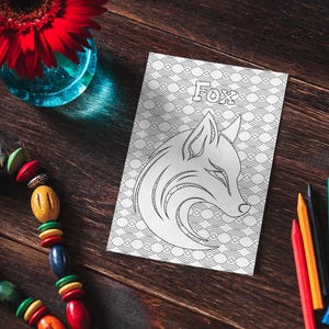 Página para colorir de raposa, design detalhado de raposa, download digital, colorir adulto, tamanho carta dos EUA 8,5 x 11, arte animal complexa, arte para amantes de animais