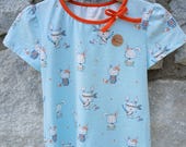 Mädchenshirt, Hase, Masche, hellblau, orange, Gr.:104