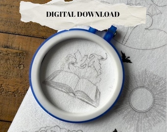 Romantasy Inspired Hand Embroidery Designs - Reading, Book Lover, Dragons, Printable Stick and Stitch PDF Pattern