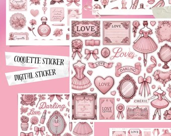 Digital Sticker Book - Digital Planner Sticker- Coquette Sticker - Digital Art- Digital Journal - Printable Sticker - Digital Pattern