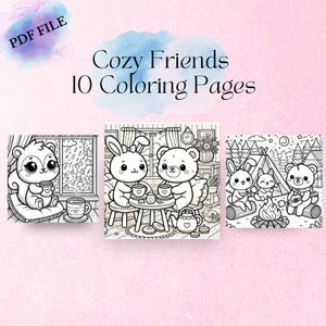 Cozy Friends Coloring Book,  10 Printable Coloring Pages, Adult Coloring, Cozy Coloring, Instant Download Coloring, Cute Coloring Book