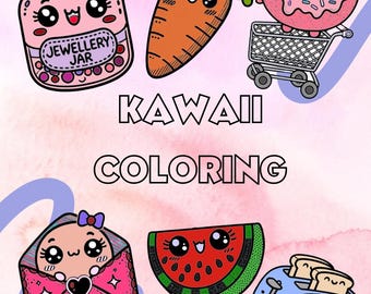 Libro para colorear, Libro para colorear para adultos, Libro para colorear para niños, Libro para colorear digital, 32 dibujos kawaii para colorear, Páginas para colorear, Dibujos para colorear imprimibles, Kawaii
