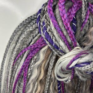 5-55 Ombre Handmade Dreadlocks, Viking style Dreads, Dreadlock Extensions, Synthetic Double ended Dread, Grey Dreads, Blond Hair, violet braids, dreads, dreadlocks, ombre hairs, black grey dread, grey dreadlock, DE and SE dreadlock, braids, curls
