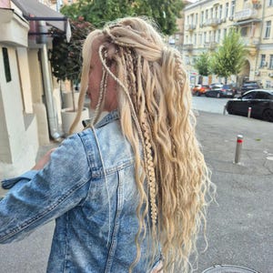 Wheat Blond Curls with Textured Braids, Blonde Handmade DE or SE Synthetic Wavy Dreadlocks Extension, Natural Blond Curly Hair Extensions