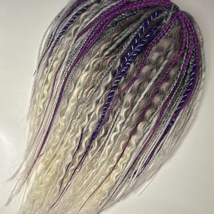 5-55 Ombre Handmade Dreadlocks, Viking style Dreads, Dreadlock Extensions, Synthetic Double ended Dread, Grey Dreads, Blond Hair, violet braids, dreads, dreadlocks, ombre hairs, black grey dread, grey dreadlock, DE and SE dreadlock, braids, curls