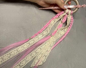 Ring Hairpin for Dreads, Handmade Boho style Lace Braid Accessory for Hairs/ Curls/ Dreadlocks