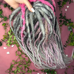 Pink Gray Violet Ombre with Dark Double ended Synthetic Dreads, Boho Style Dreadlocks Extension, DE or SE Long Hairs, Colorful Dreads