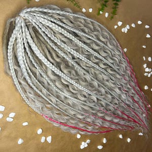 Ash Blond Synthetic Curls with Pink Ended Braids, DE or SE Hair extension, Blond & Pink Curly Dreadlocks, Blond Wavy Dreadlock Extensions