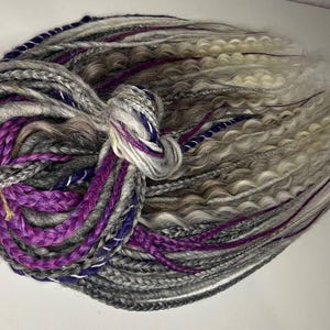 5-55 Ombre Handmade Dreadlocks, Viking style Dreads, Dreadlock Extensions, Synthetic Double ended Dread, Grey Dreads, Blond Hair, violet braids, dreads, dreadlocks, ombre hairs, black grey dread, grey dreadlock, DE and SE dreadlock, braids, curls