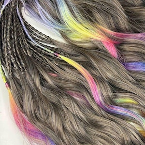 Short part for Fix Brown Rainbow Dreadlock and Long Curly Part, Handmade Synthetic Wavy Double ended Dreadlock Extension, Curly Hairs 1-2