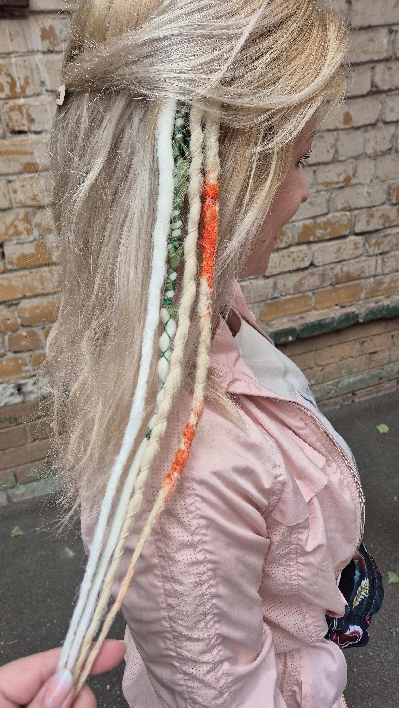 Blonde Clip-in Dreads in Viking Style, Handmade Braids 