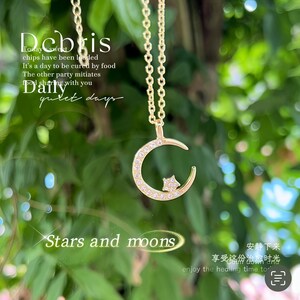 Cadena de clavícula con estrella y luna: exquisito collar con colgante celestial