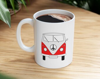 Ceramiczny kubek Hippy Camper Van, idealny dla miłośników kawy, prezent dla entuzjastów podróży samochodem, zabytkowy kubek podróżny, idealny na urodziny i