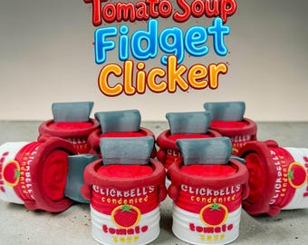 Tomato Soup Clicker Fidget Keychain, 3D Printed Soup Can Toy with Tactile Clicker, Cute Foodie Stress Relief Sensory Gift, Pocket Fidget