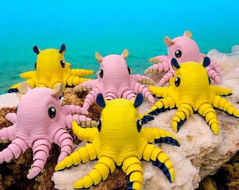 Flexi Flapjack Octopus  3D Printed Articulated Fidget Toy | Adorable, Wobbly Design with a Flipping Motion | A Fun and Unique Desk Companion