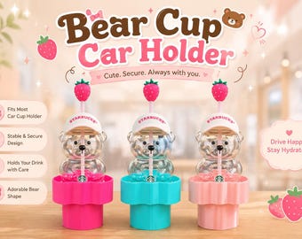 Bear Cup Car Holder Adapter | 3D Printed Large Cup Holder Expander | Fits Bear Tumbler & Oversized Cups | Cute Car Accessory | Made to Order