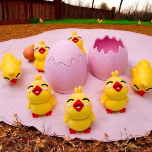 Brinquedo Fidget Articulado Impresso em 3D Chicken & Egg | Design Adoravelmente Divertido com um Frango Balançando Dentro do Ovo! | Um Companheiro Único e de Mesa