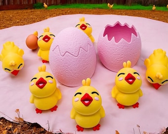 Articulé articulé imprimé en 3D Poulet et oeuf | Design adorablement amusant avec une poule qui se tortille à l'intérieur de l'œuf ! | Un compagnon unique et de bureau