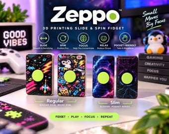 Zeppo Magnetic Slider Fidget Spinner, 3D Printed Haptic Desk Toy, EDC Slider, Galaxy, Retro Arcade, Circuit Art, Gift for Gamer, Made in USA