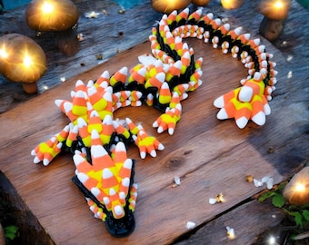 Dragon Candy Corn - Jouet articulé imprimé en 3D Adorable, flexible avec cookie Candy Corn Cadeau unique et attentionné pour toute occasion