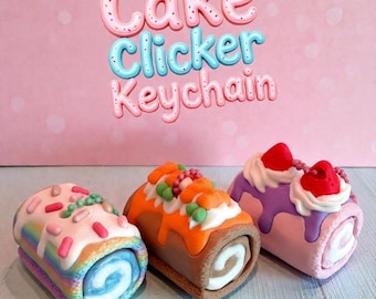 Cake Roll Fidget Keychain with Clicker, 3D Printed Dessert Toy, Cute Stress Relief Sensory Keychain, Pocket Fidget Gift for Kids Adults
