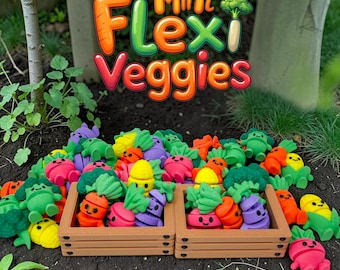 Mini jouet végétarien flexible Flexi | Légume articulé imprimé en 3D | Jolies figurines végétariennes kawaii | Jouet de bureau sensoriel | Cadeau pour enfants et adultes