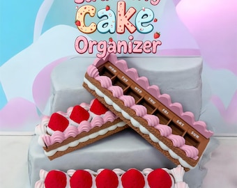 Boîte à pilules Gâteau aux fraises | Joli organiseur de pilules hebdomadaire | Mallette à pharmacie sur le thème des desserts | Pilulier 7 jours | Organiseur de bureau kawaii
