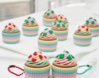 Valentine Cupcake Fidget Clickers Keychain (2-Pack) | 3D Printed with Keyboard Switches | Adorable Cupcakes Featuring Hearts & Clovers