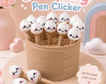 Cute Dumpling Clicker Pen, 3D Printed Kawaii Pen, Bao Bun Novelty Pen, Unique Desk Accessory, Gift for Students and Coworkers