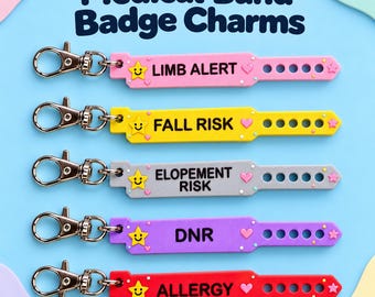 Nurse Badge Reel Charm, Medical Alert Band Keychain, Fall Risk, Allergy, DNR, Custom Name Charm, 3D Printed Nurse Gift, Made in USA