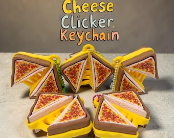Porte-clés Grilled Cheese Clicker Fidget - Jouet sensoriel Cheese réaliste, cadeau pour gourmets imprimé en 3D, clicker haptique ASMR, joli jouet anti-stress