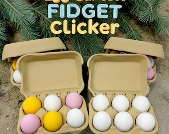 Carton à oeufs imprimé 3D Fidget Clicker - Mini jouet sensoriel réaliste en forme de boîte à oeufs, clicker haptique ASMR, objet de décoration de panier de Pâques unique, agitation de bureau