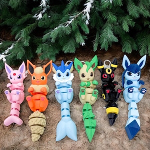 Vaporeon |  Espeon | Leafeon | Umbreon Flexi Keychain – 3D Printed Pokemon-Inspired Accessory | Cute, Articulated, Durable Key Ring Charm |