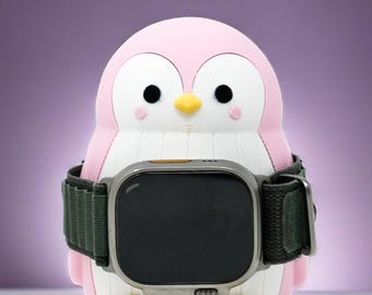 Cute Penguin Apple Watch Charger Stand – Adorable Pink Penguin Design with Secure Holder for All Apple Watch Models