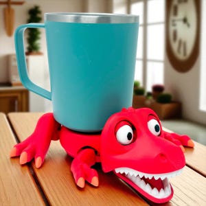 T-Rex Dinosaur Coaster 3D Printed  | Adorable Cup Holder with Moving Head & Feet | Fun Drink Coaster | Unique Turtle Lover  | Articulated
