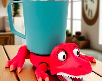 T-Rex Dinosaur Coaster 3D Printed  | Adorable Cup Holder with Moving Head & Feet | Fun Drink Coaster | Unique Turtle Lover  | Articulated