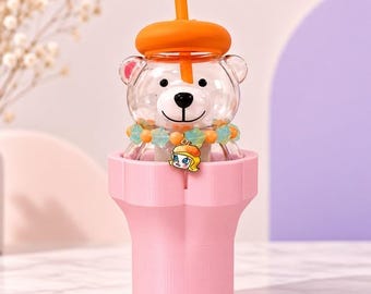 Molly Bear Bottle Holder for Car Cup Holder, Glass Bear Bottle Stand, Desk Coaster, 3D Printed Insert, Popmart Bear Holder
