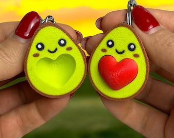 Adorable paire de porte-clés avocat - Cadeau de Saint-Valentin imprimé en 3D avec coeur amovible, joli porte-clés pour couple pour amoureux et amis