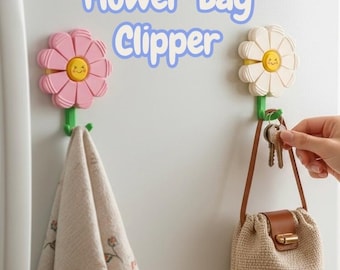 Tondeuse pour sac à fleurs fleurie | Jolie patère marguerite imprimée en 3D | Rangement pour réfrigérateur | Clip pour sac de cuisine | Porte-clés | Décoration d'intérieur