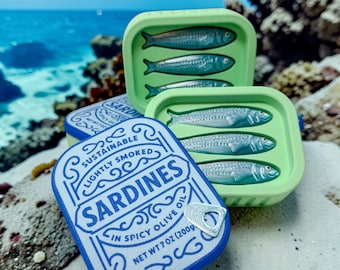 Boîte à cliquets en forme de sardine | Jouet de bureau en forme de poisson en boîte | Cadeau original pour les gourmets | Sélecteur de clavier mécanique | Jouet anti-stress unique