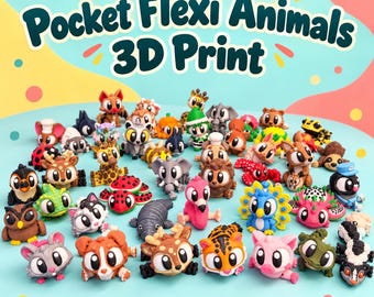 Pocket Flexi Mini Animals, 3D Printed Articulated Fidget Toy, Kids Party Favor, Classroom Prize, Stocking Stuffer
