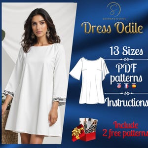 PDF digital sewing pattern for the Odile mini dress | Tent dress pattern | Mini dress pattern | sexy dress pattern | easy dress pattern